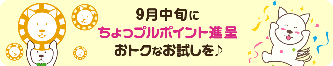 9月中旬にちょっプルポイント進呈|おトクなお試しを♪