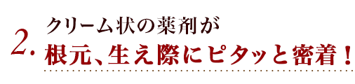 2. クリーム状の薬剤が根元、生え際にピタッと密着！