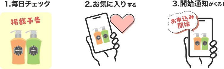 1.毎日チェック。2.お気に入りする。3.開始通知が来る！