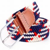 【ネイビー×ホワイト×レッド】メッシュベルト ベルト ゴム  ストレッチ ゴムベルト 男女兼用