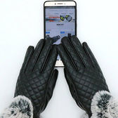 【キルティング地ブラック】スマホ対応！PUレザーフェイクファー手袋
