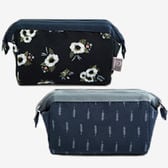 【フラワー柄（ブラック）+フェザー柄】ファスナーポーチセット