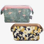 【フラミンゴ柄+フラワー柄（ブラウン）】ファスナーポーチセット