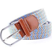 【ベージュ×ライトブルー】ゴムメッシュベル 無段階 伸びる ストレッチ  男女兼用