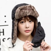 【ブラック】フェイスマスク ネックウォーマー ファー 帽子 耳付き 防寒 ウインタースポーツ