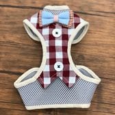 レッド×チェック【Mサイズ】リード付きペットハーネス