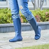 【ブルー×フラワー・Sサイズ（22.5から23cm）】折りたたみレインブーツPOLKAS