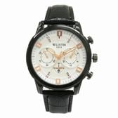 ブラック＆ホワイト文字盤と日付カレンダー 革ベルト クオーツ WSQ007-WHT メンズ腕時計