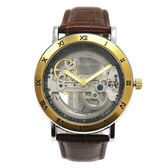 自動巻き腕時計 シンプル機能のフルスケルトンデザイン ゴールドケース 革ベルト WSA002-GDS
