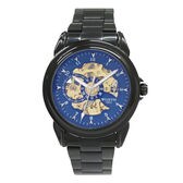 自動巻き腕時計 シンプル機能のスケルトンデザイン ブラックケース メタルベルト WSA023-BLU