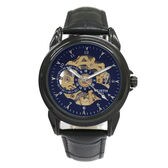 自動巻き腕時計 シンプル機能のスケルトンデザイン ブラックケース 革ベルト WSA025-BLK