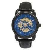 自動巻き腕時計 シンプル機能のスケルトンデザイン ブラックケース 革ベルト WSA026-BLU