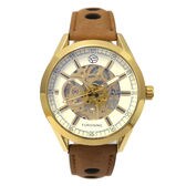 自動巻き腕時計 ATW042-YGWH シンプル機能のフルスケルトン腕時計 ゴールドケース レザー