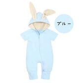 【ブルー・66】ロンパース うさぎ ベビー 赤ちゃん 半袖 オーバーオール ウサギ