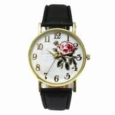 バラの花と蝶々が文字盤にデザインされた フラワーデザイン レディース腕時計 SPST052-BLK