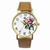 バラの花と蝶々が文字盤にデザインされた フラワーデザイン レディース腕時計 SPST052-BRW