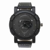 文字盤に大きなスカルが光る ブラックデザイン レザーベルト メンズ腕時計 SPST055-ALBK