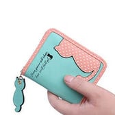 【グリーン】猫のシルエットが可愛いコンパクトラウンド財布