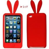 【レッド/iPod touch4】ソフトシリコンケースカバー【うさ耳】