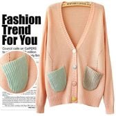 【シェルピンク】配色ポケットニットカーディガン