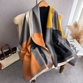 【イエロー×ブラック】春、秋まで使えるリバーシブル大判ストール