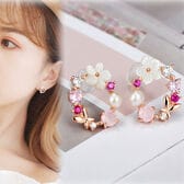 フラワーモチーフ サークルピアス（ピンクバタフライ）