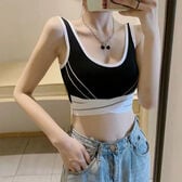 【ブラック】バイカラーショート丈タンクトップ （バット付）