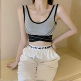 【グレー】バイカラーショート丈タンクトップ （バット付）