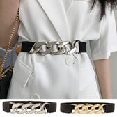 【シルバー】幅広ビッグチェーンゴムベルト