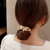 【ベージュ】パールビーズヘアゴム