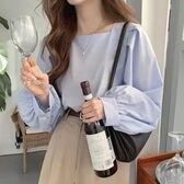 【ブルー】スクエアネックパフスリーブブラウス（長袖）