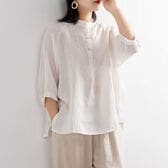 【ホワイト】七分袖ラウンドネックブラウス