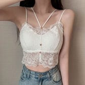 【ホワイト】総レースカップ付ダブルストラップキャミ