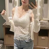 【ホワイト】総レースフラワータンクトップ（カップ付き）