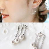 【シルバー】パール3連チェーンピアス