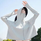 【ライトグレー】日焼け防止、日除けフード付き冷感パーカー