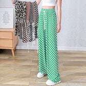 【タイプA/グリーン】ウエストゴム 柄ワイドパンツ