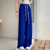 【ロイヤルブルー】ウエストゴムリラックスワイドパンツ