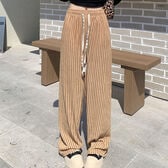 【キャメル】 ストライプワイドパンツ