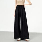 【ブラック】フレアデザインワイドパンツ