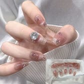 【30枚入】ネイルチップ ピンクマグ×ストーン