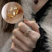 【ゴールド】オープンリング ハート×ストーン