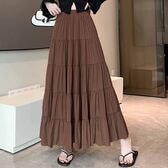 【ブラウン】マキシ丈 ティアードスカート