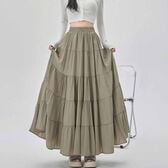 【オリーブ】マキシ丈 ティアードスカート