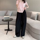 【ブラック】ウエストゴム ストレートサマーパンツ