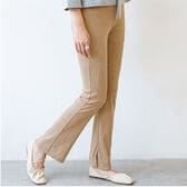 【ベージュ/フラットタイプ】 ウエストゴム フレアリブパンツ