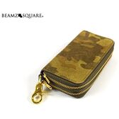 【グリーン】BEAMZSQUARE 牛革スエード製 迷彩柄 マルチキーウォレット BS-1783GR