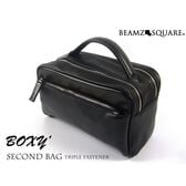 BEAMZSQUARE 牛革製 BOXY スタイル セカンドバッグ BS-2405BK