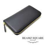 BEAMZ SQUARE カーボンレザー ラウンドファスナー 長財布 BS-35907BK