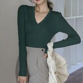 【ダークグリーン】薄手 Vネックニットソー
